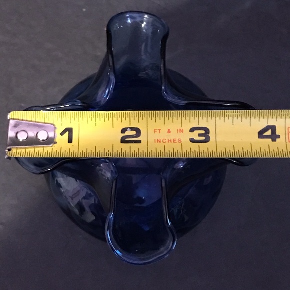 Cobalt Blue Art Glass Round Ruffled Handkerchief Style Small Bud Vase - Picture 5 of 8